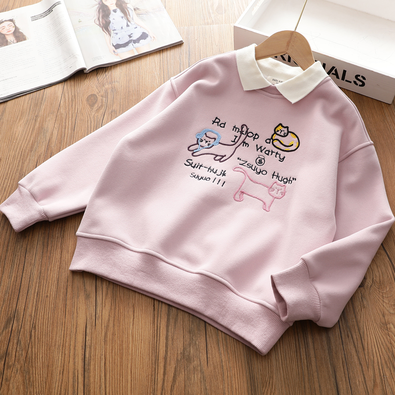 女童一体加绒卫衣儿童学院领保暖奥粒绒加厚休闲上衣深秋冬季新款