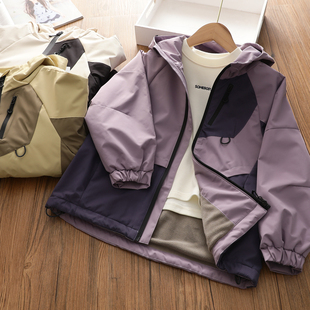 女童加绒连帽风衣深秋冬装中大儿童加厚保暖棉衣外套夹克休闲衣服