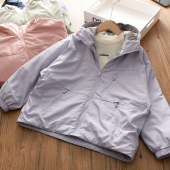 女童加厚风衣2025深秋冬季 大豆蛋白夹棉连帽外套儿童纯色保暖棉衣