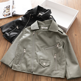 新款 宝宝洋气PU皮外套秋季 女童皮衣中大儿童拉链衫 超软气质