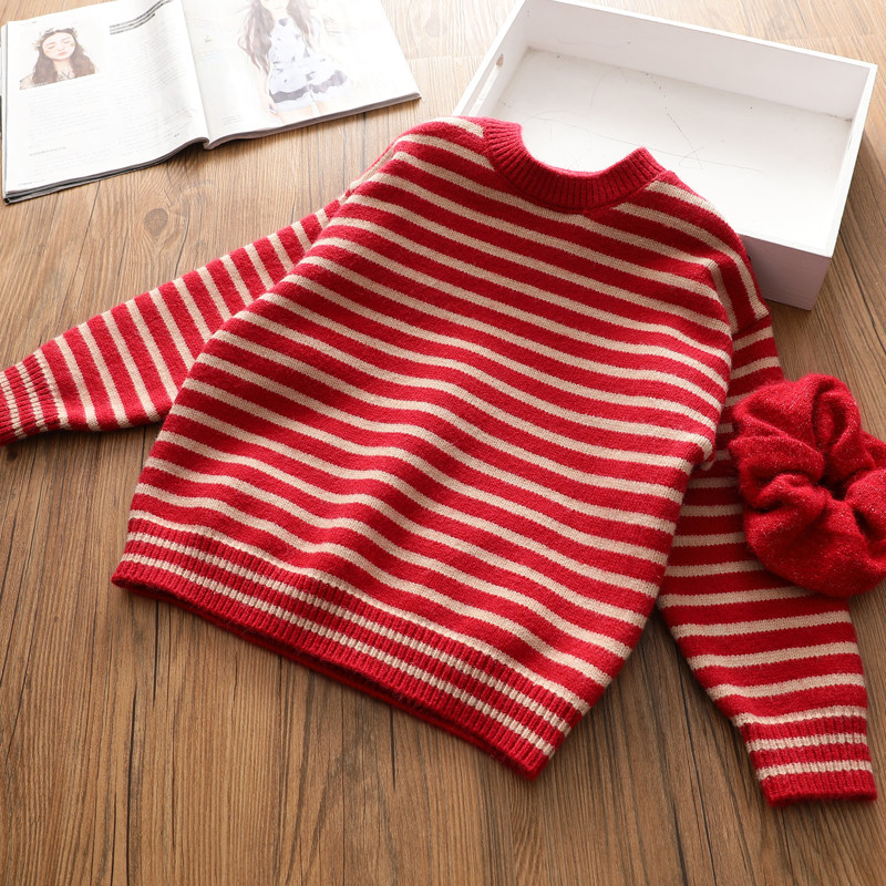 女童冬季新款条纹针织毛衣 新年装洋气百搭针织衫打底上衣,童装/婴儿装/亲子装,毛衣/针织衫,淘宝优惠券,粉丝福利购,淘宝优惠卷