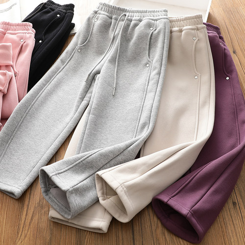 女中大儿童休闲香蕉弯刀裤子秋冬装新款显瘦加绒运动卫裤奶奶长裤