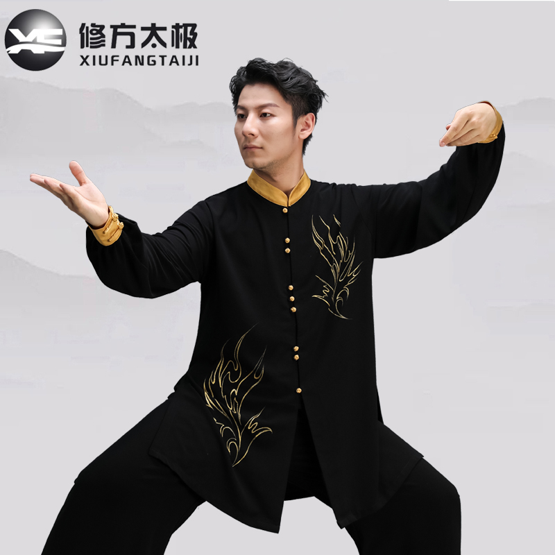 手绘弹力棉三件套太极服男女中国风太极拳练功服晨练服武术表演服