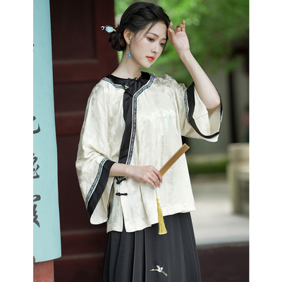 乐潼 真人丝提花缎面传统复原清汉女短衫宽松显瘦倒大袖茶服上衣