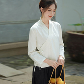 中式 交领汉服上衣文艺复古短款 打底茶人服 春秋禅意棉麻女装 尘事