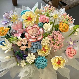 积木花束单支永生花朵玫瑰向日葵diy手工拼装玩具送女友节日礼物