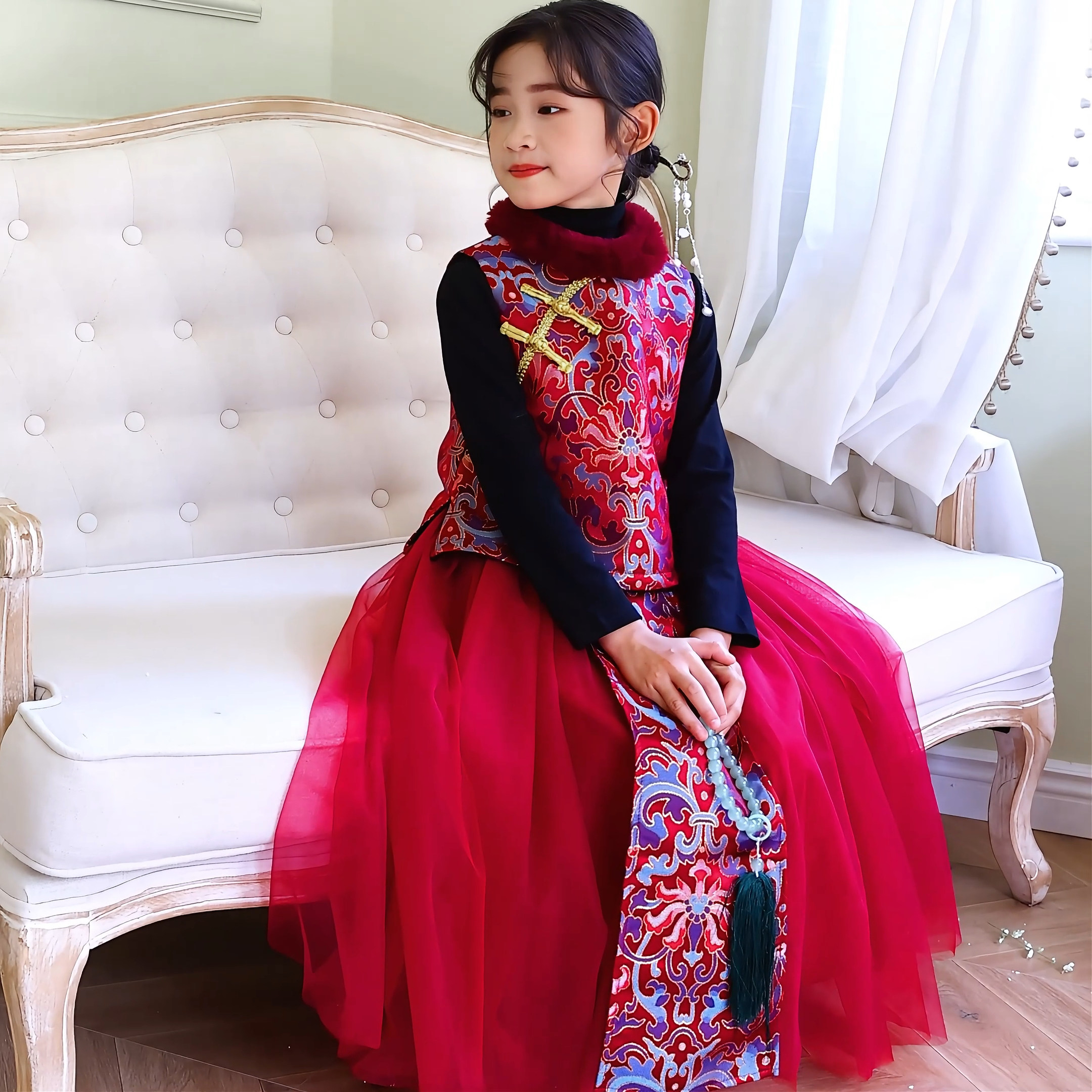 童装女童秋冬新款红色中式绣花马面裙新年衣服马甲背心半身裙套装,童装/婴儿装/亲子装,套装,淘宝优惠券,粉丝福利购,淘宝优惠卷