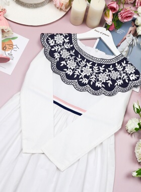 店铺转项经营全场甩卖女童夏装青花瓷大翻领绣花长袖短袖连衣裙