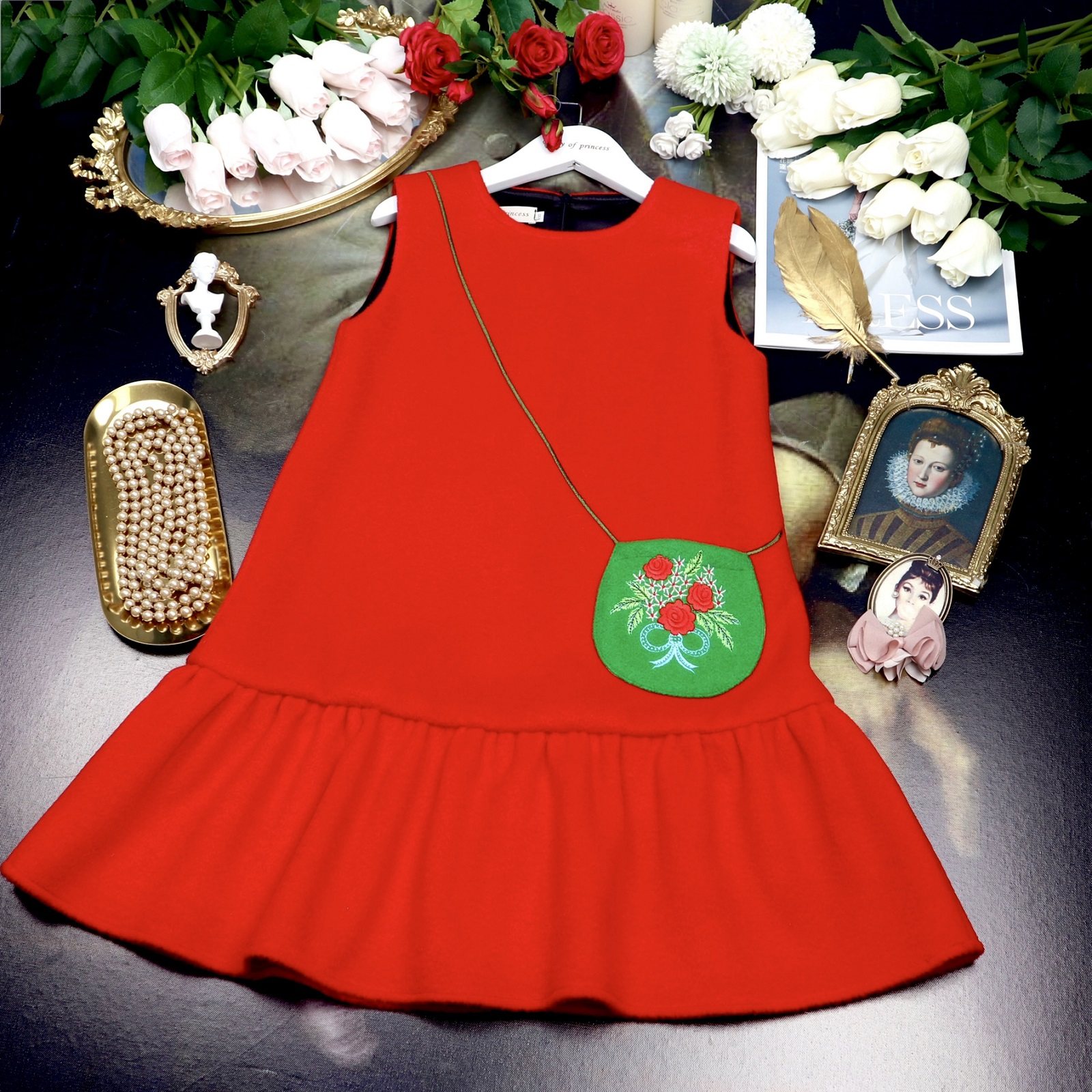 童装女童秋冬新款红色毛呢背心裙新年裙圣诞节绣花撞色口袋可爱,童装/婴儿装/亲子装,连衣裙,淘宝优惠券,粉丝福利购,淘宝优惠卷