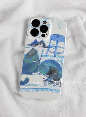 手绘猫咪iPhone15苹果14promax小米14手机壳nova9华为mate60pro适用vivos16荣耀80菲林oppo新款红米note13pro