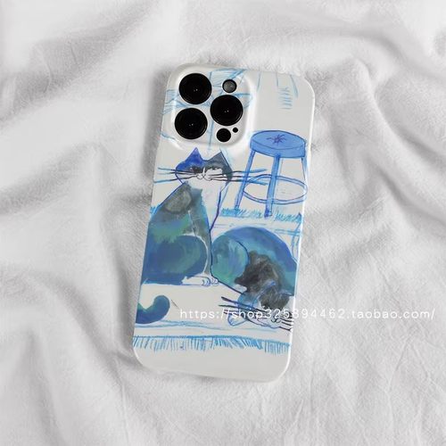 手绘猫咪iPhone15苹果14promax小米14手机壳nova9华为mate60pro适用vivos16荣耀80菲林oppo新款红米note13pro