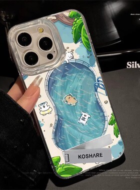 游泳狗狗适用苹果16手机壳iphone15pro卡通vivox90新款nova12女k70华为mate60防摔xs小米14高级reno11荣耀200