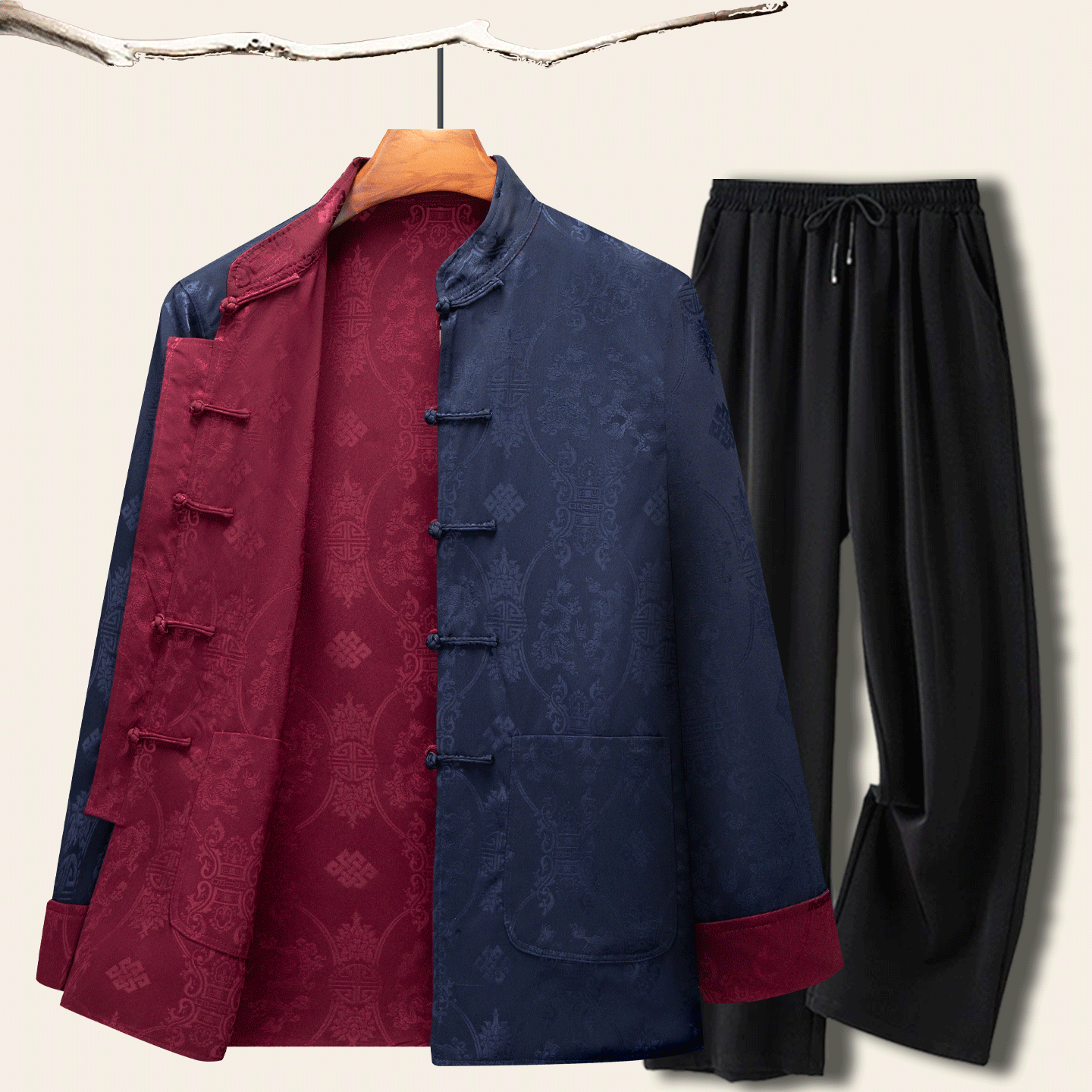 中国风冬秋长袖加厚中式外套桑蚕丝双面穿唐装男中老年人爸爸套装,男装,唐装,淘宝优惠券,粉丝福利购,淘宝优惠卷