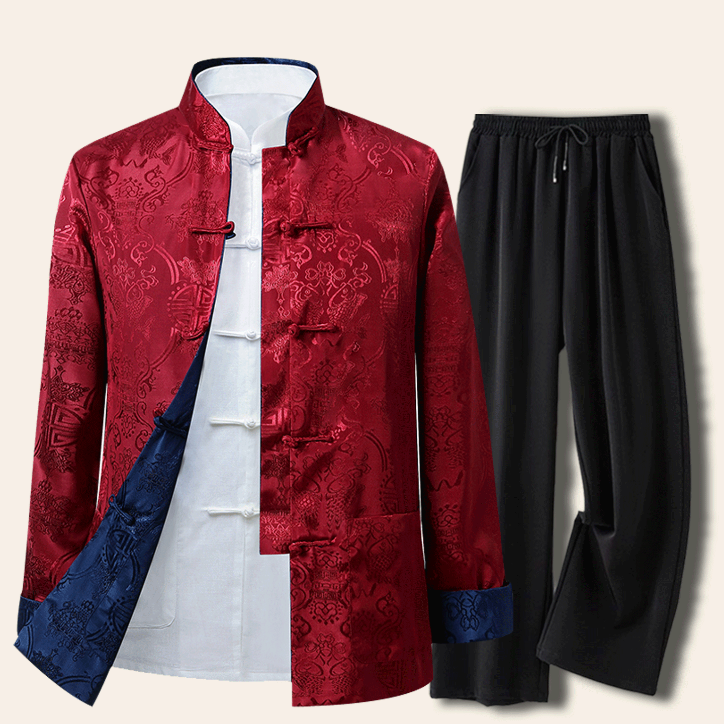 中国风春秋薄款长袖唐装男中式双面穿爸爸套装桑蚕丝中老年人上衣,男装,唐装,淘宝优惠券,粉丝福利购,淘宝优惠卷