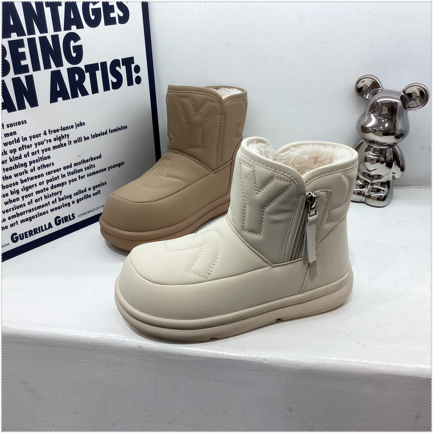 2025冬时尚雪地靴加绒加厚保暖厚底东北短靴防水马丁靴她致百搭