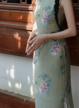 Srose 新中式旗袍女2026新款绿色显白复古显瘦通勤长裙