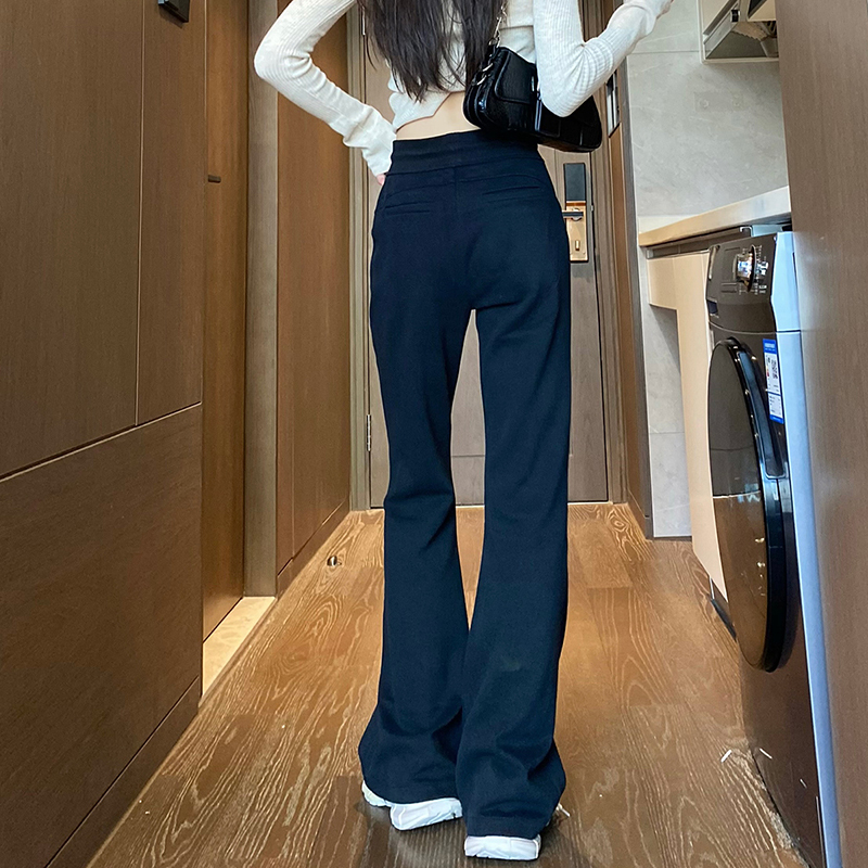 春夏季薄款黑色美式辣妹微喇叭裤女垂坠感瑜伽马蹄拖地显瘦西装裤