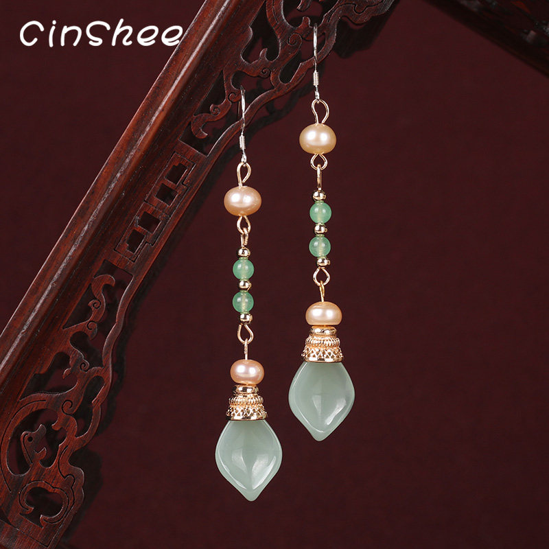 适合长脸长耳环长款个性气质耳坠925银针珍珠耳饰汉服古风超仙女