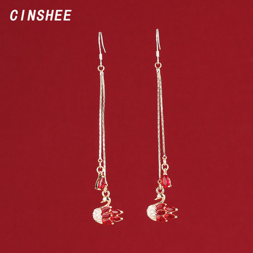 CINSHEE中国风红色天鹅女长款
