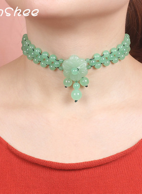 民族风绿色串珠短款新款锁骨链
