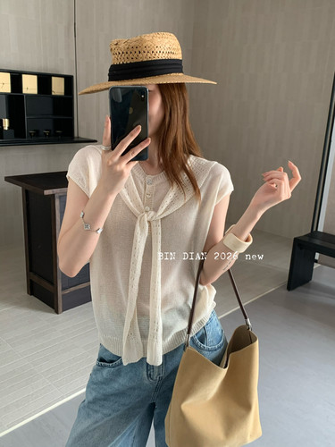 缤典夏新款时尚百搭圆领短袖针织衫女宽松显瘦打底衫上衣潮65213