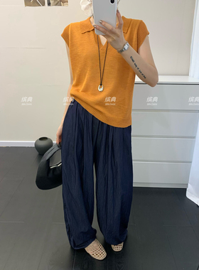 缤典2025夏季新款时尚百搭显瘦翻领飞飞袖针织衫短袖上衣女56513