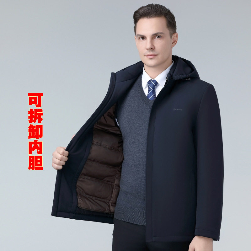 新款男式高档羽绒服冬季男士保暖外套男装可拆缷羽绒内胆可拆帽子