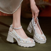 复古风汉服鞋 旗袍马面裙配鞋 珍珠鞋 lo鞋 绣花鞋 小皮鞋 中式 玛丽珍