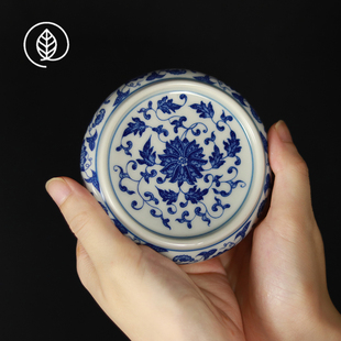 景德镇青花缠枝莲盖置陶瓷茶托壶承中式家用杯垫杯盖功夫茶具配件