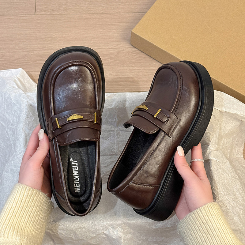 厚底英伦风小皮鞋女2026新款春季一脚蹬配裙子黑色女鞋乐福鞋单鞋,女鞋,乐福鞋（豆豆鞋）,淘宝优惠券,粉丝福利购,淘宝优惠卷