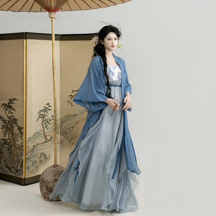 织尚御司蓝鸢原创宋制日常改良汉服女荷叶边汉元素连衣裙百搭春夏