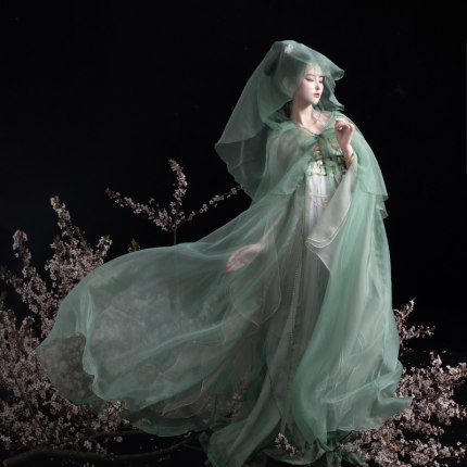 织尚御司原创汉服女7色薄斗篷大摆围春夏仙气连帽披风轻纱古风仙