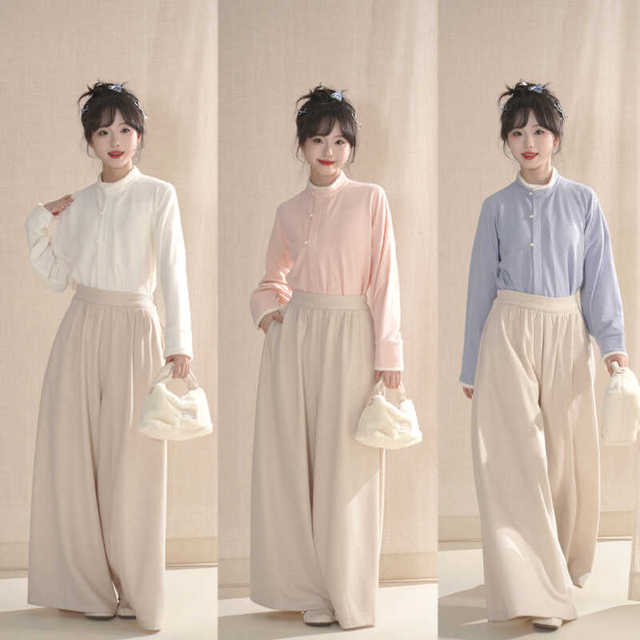 织尚御司原创汉服女改良针织圆领弓袋袖中衣宋裤秋冬百搭日常加厚