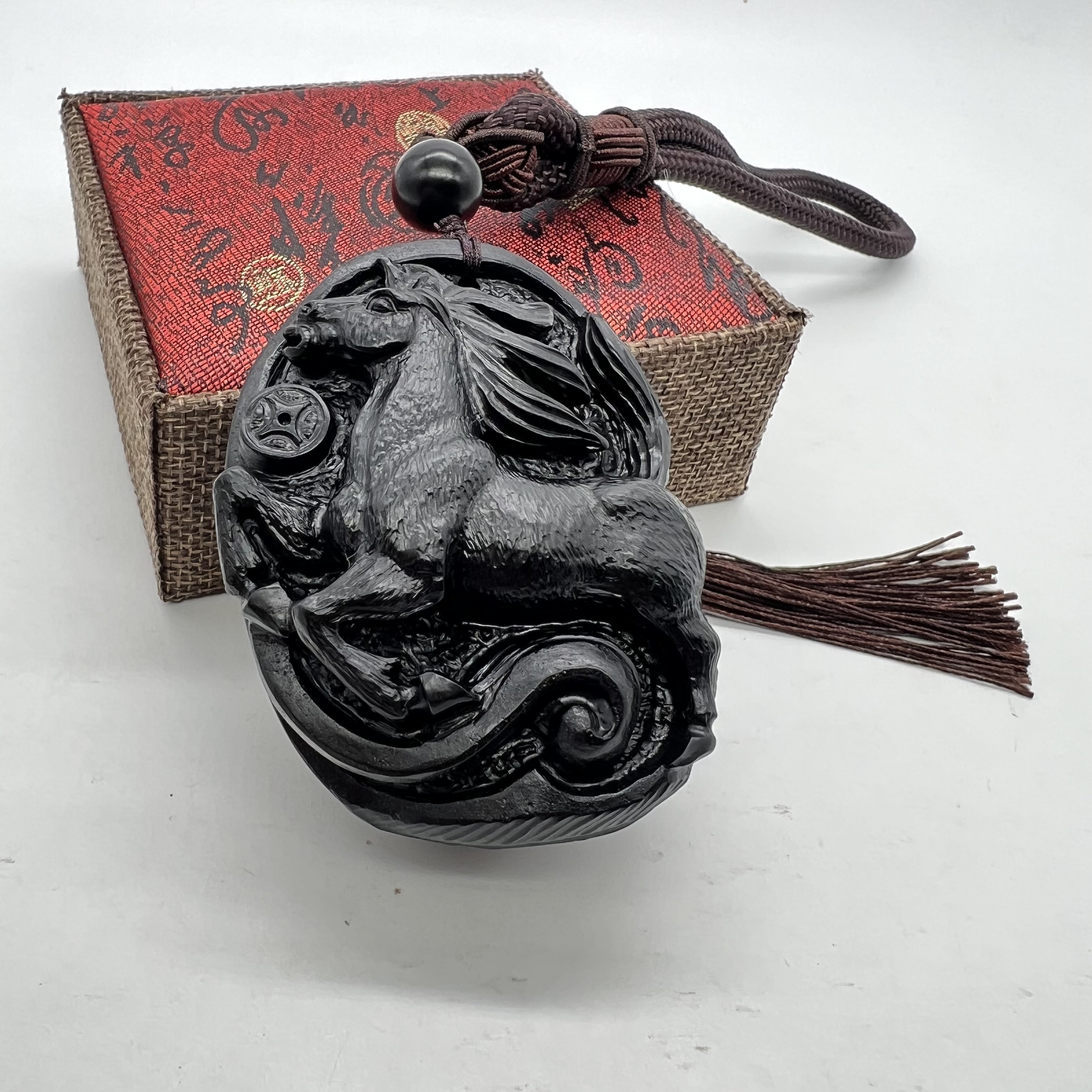 抚顺煤精马到成功手把件吊坠