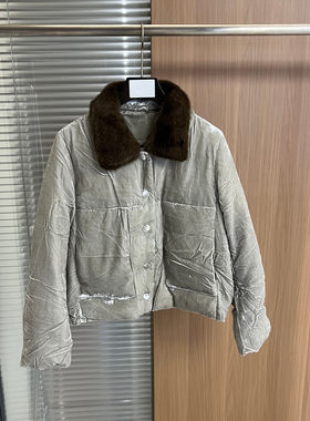 秋新真丝绒可拆水貂毛领鹅绒服