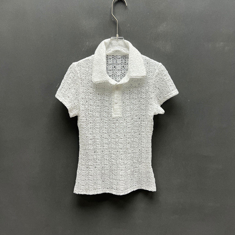 欧洲站2026夏季新款时尚polo领短袖针织衫女麻花纹轻薄上衣3566