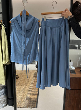 欧洲站2026春季新款时尚港风V领背心半身裙两件套女显瘦套装3840