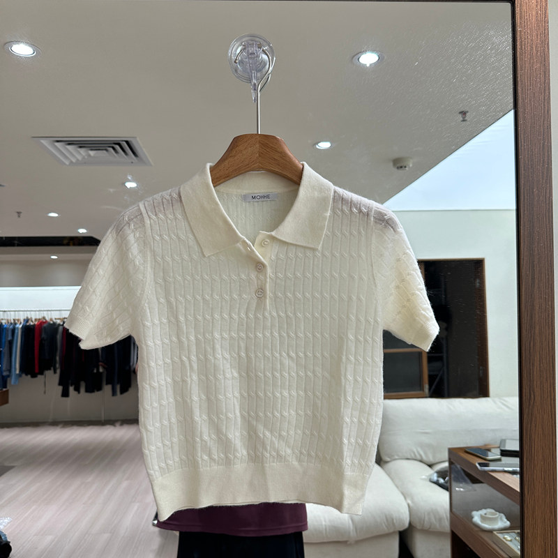 秋季麻花针织POLO衫女短袖显瘦图片
