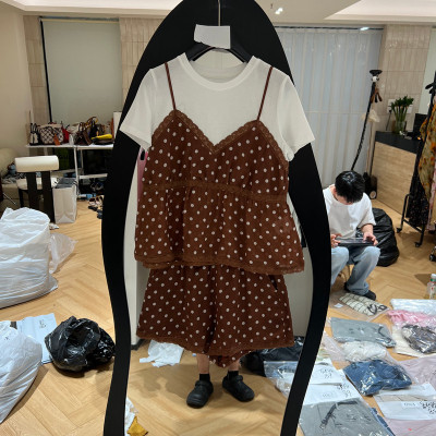 欧洲站2026夏波点短裤套装女款