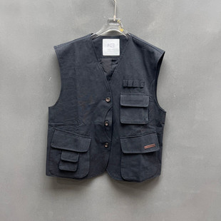 欧洲站2026春季 时尚 日系工装 风多口袋马甲女复古休闲背心4904 新款