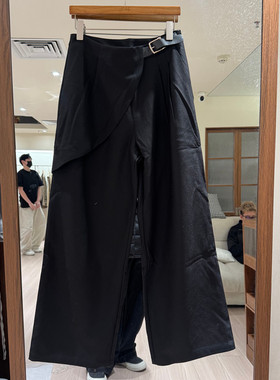 欧洲站2026春季新款时尚高腰皮带屁帘拼接宽松休闲裤女款欧货