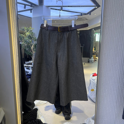 高腰配腰带宽松百搭阔腿休闲裤女