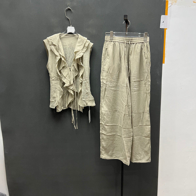 欧洲站2026夏季新款时尚亚麻风荷叶边领马甲阔腿裤女款两件套2803