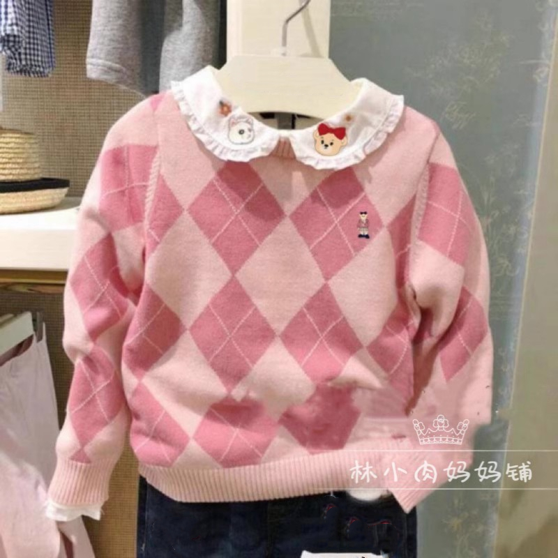 小熊童装秋冬款女童菱格针织毛衣