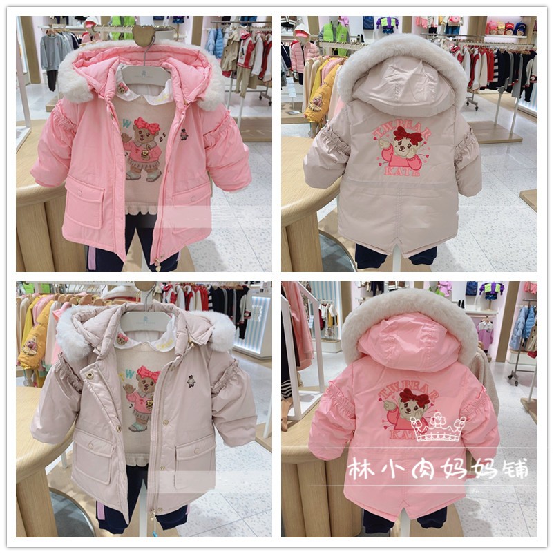 正品清仓t小熊童装冬款女童女宝宝婴童中长款羽绒服t0jd214t53k