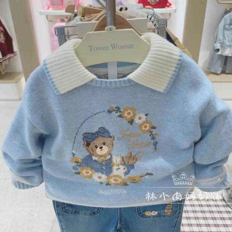 小熊童装秋冬款女童刺绣套头毛衣