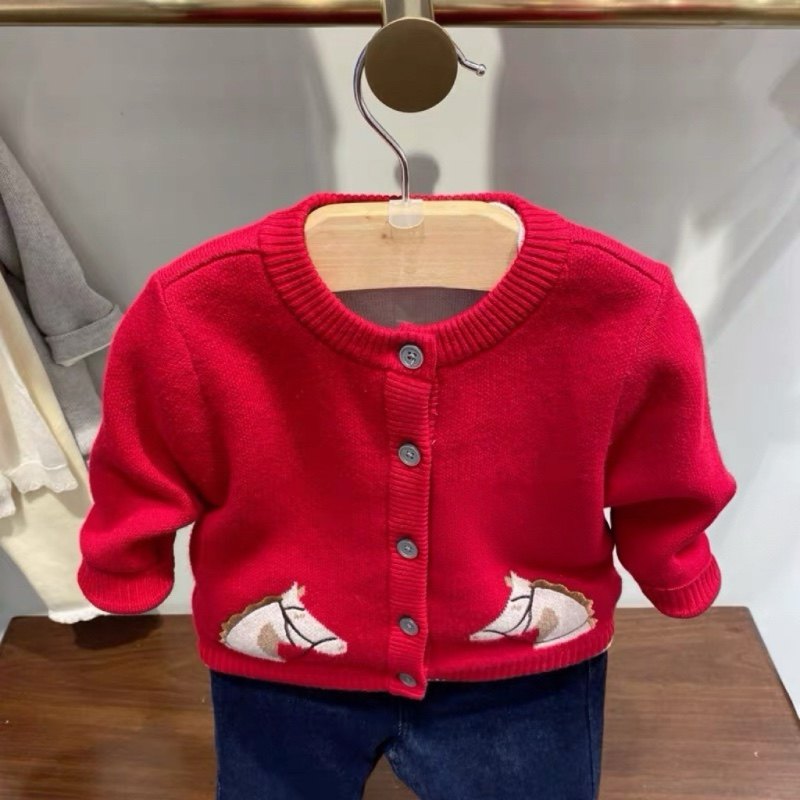 马年款韩国童装秋冬款男女童同款卡通羊毛衫毛线开衫新年红色毛衣,童装/婴儿装/亲子装,毛衣/针织衫,淘宝优惠券,粉丝福利购,淘宝优惠卷