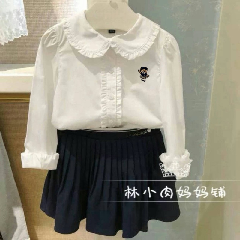 小熊童装春秋款女童长袖白色衬衫