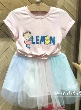 验货清仓PAW小熊童装夏款女童可爱两件套短袖连衣裙PCOM92443M