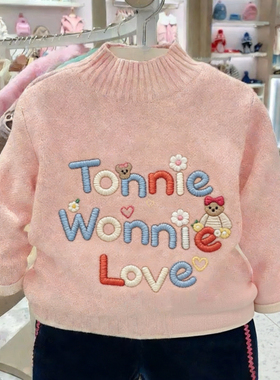 小熊童装秋冬新款女童绣花半高领针织毛衣儿童毛线衫TWKW224T55A